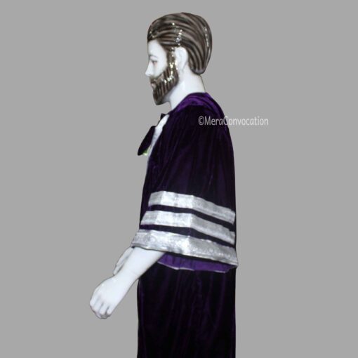 ''Left Sleeve of Purple and Silver Velvet Graduation Gown''>