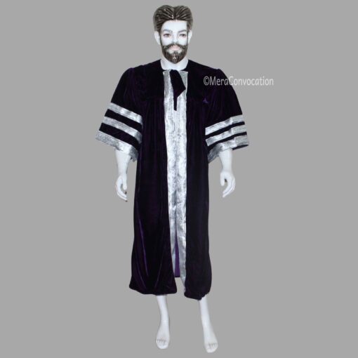 ''Purple and Silver Premium Velvet Graduation Gown''>