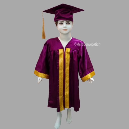 ''Wine Shiny Kids Graduation Gown with Golden Border and Cap''>