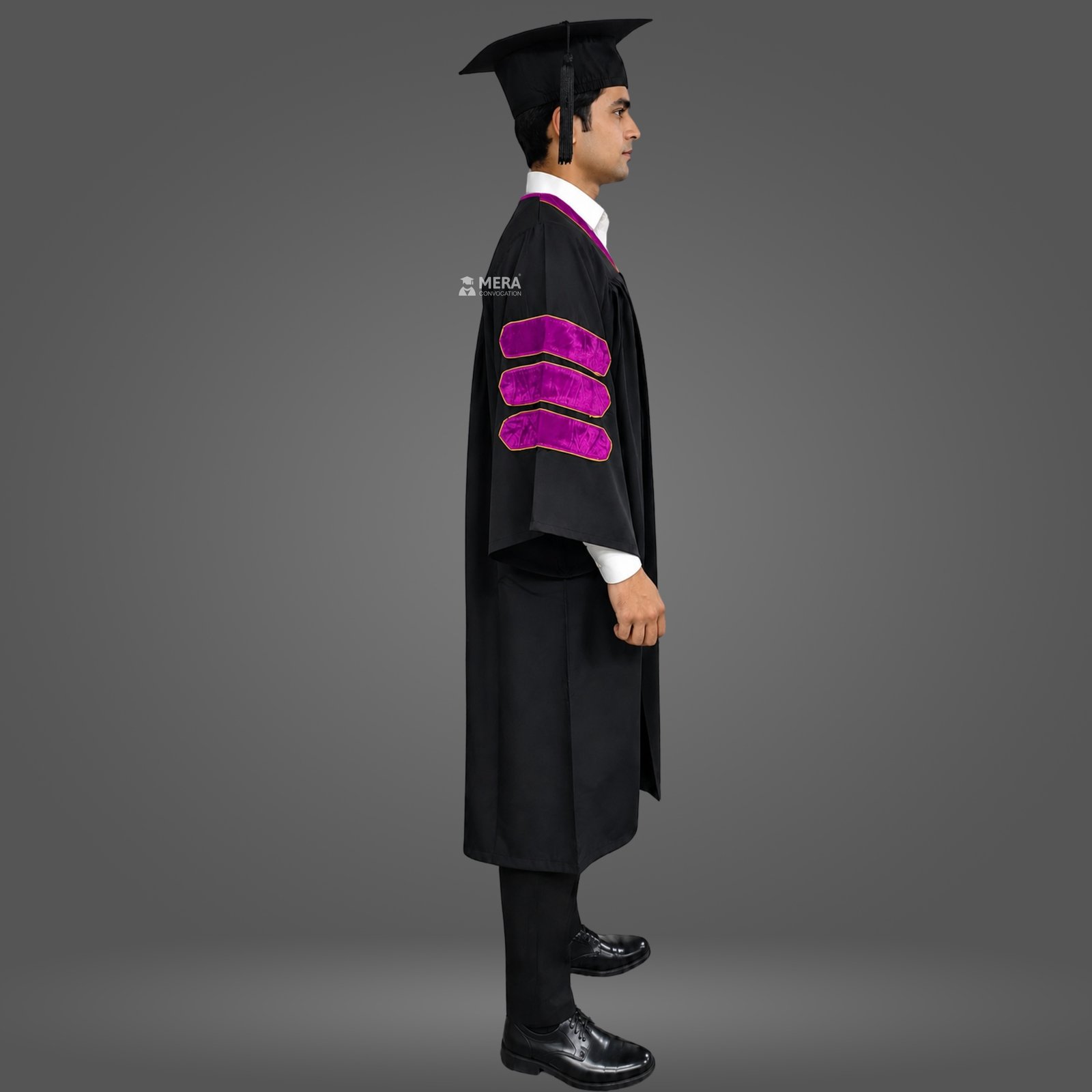 Black Doctoral Gown with Magenta Border