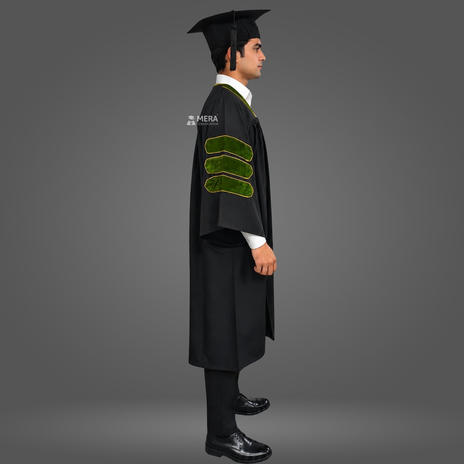Black Doctoral Gown with Olive Green Border Black Doctoral Gown with Olive Green Border