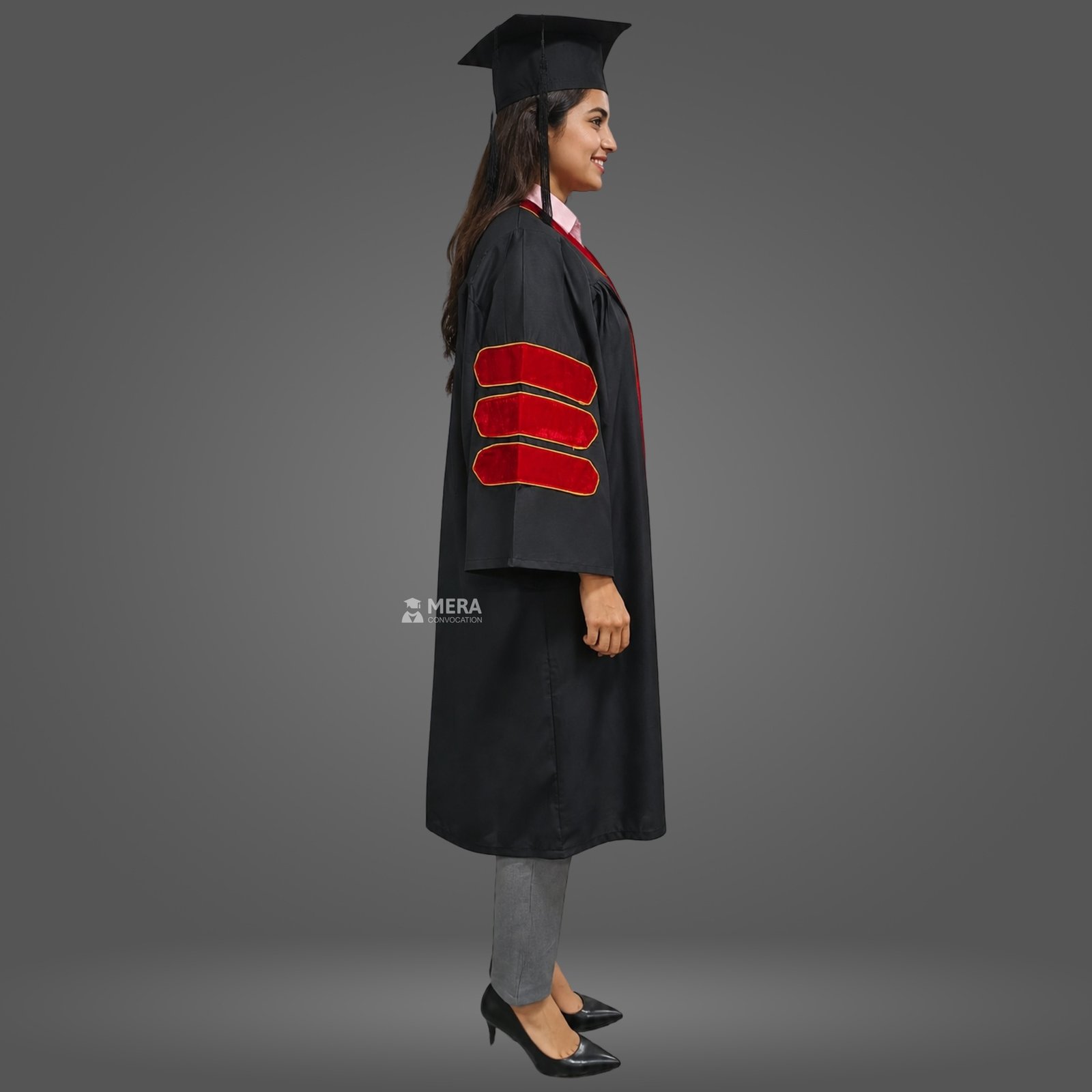 Black PhD Gown with Red Border