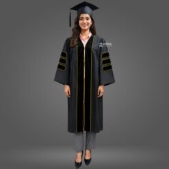 Black PhD Graduation Gown with Black Velvet Border