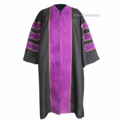''Black PhD Graduation Gown with Magenta Piping''>
