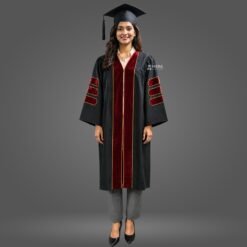 Black PhD Graduation Gown with Maroon Velvet Border