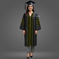 Black PhD Graduation Gown with Olive Green Velvet Border
