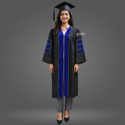 Black PhD Graduation Gown with Royal Blue Velvet Border