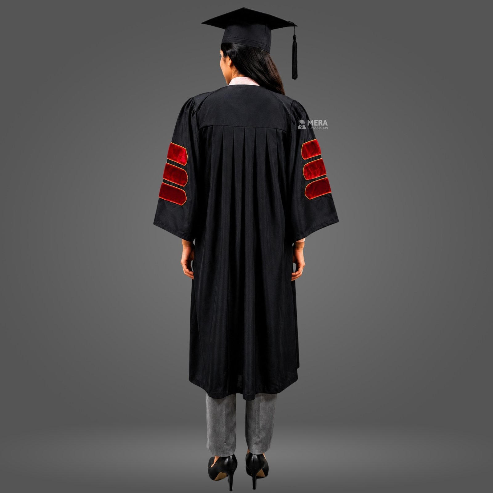 Black and Red PhD Graduation Gown