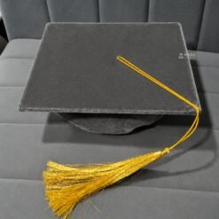 ''Dark Grey Premium Velvet Graduation Cap with Golden Tassel''>