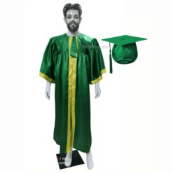 ''Green Shiny Graduation Gown with Yellow Border''>