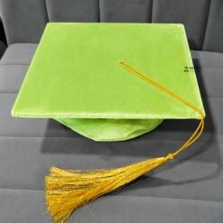 ''Lemon Green Premium Velvet Graduation Cap with Golden Tassel''>