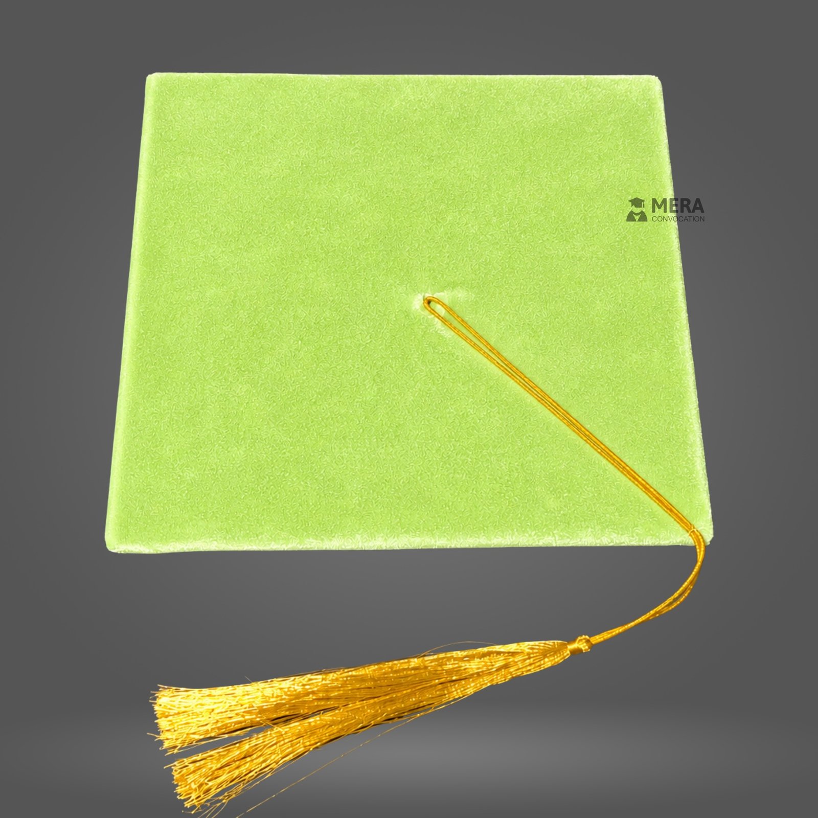 Lemon Green Velvet Graduation Cap with Golden Tassel - Mera Convocation