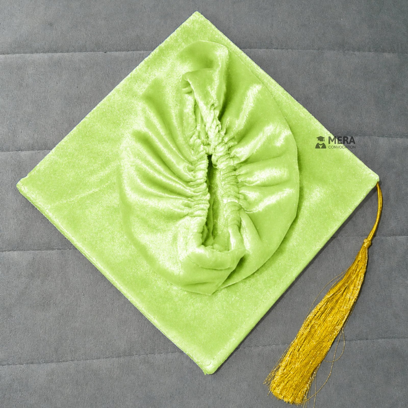 Lemon Green Velvet Graduation Cap with Golden Tassel ''Lemon Green Velvet Graduation Cap with Golden Tassel''>