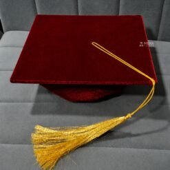 ''Maroon Premium Velvet Graduation Cap with Golden Tassel''>
