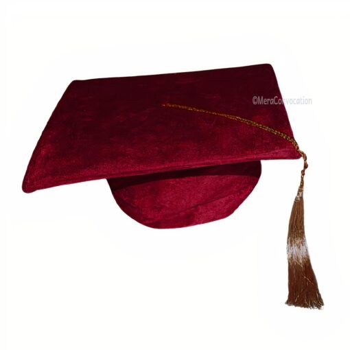 ''Maroon Shiny Velvet Graduation Cap''>