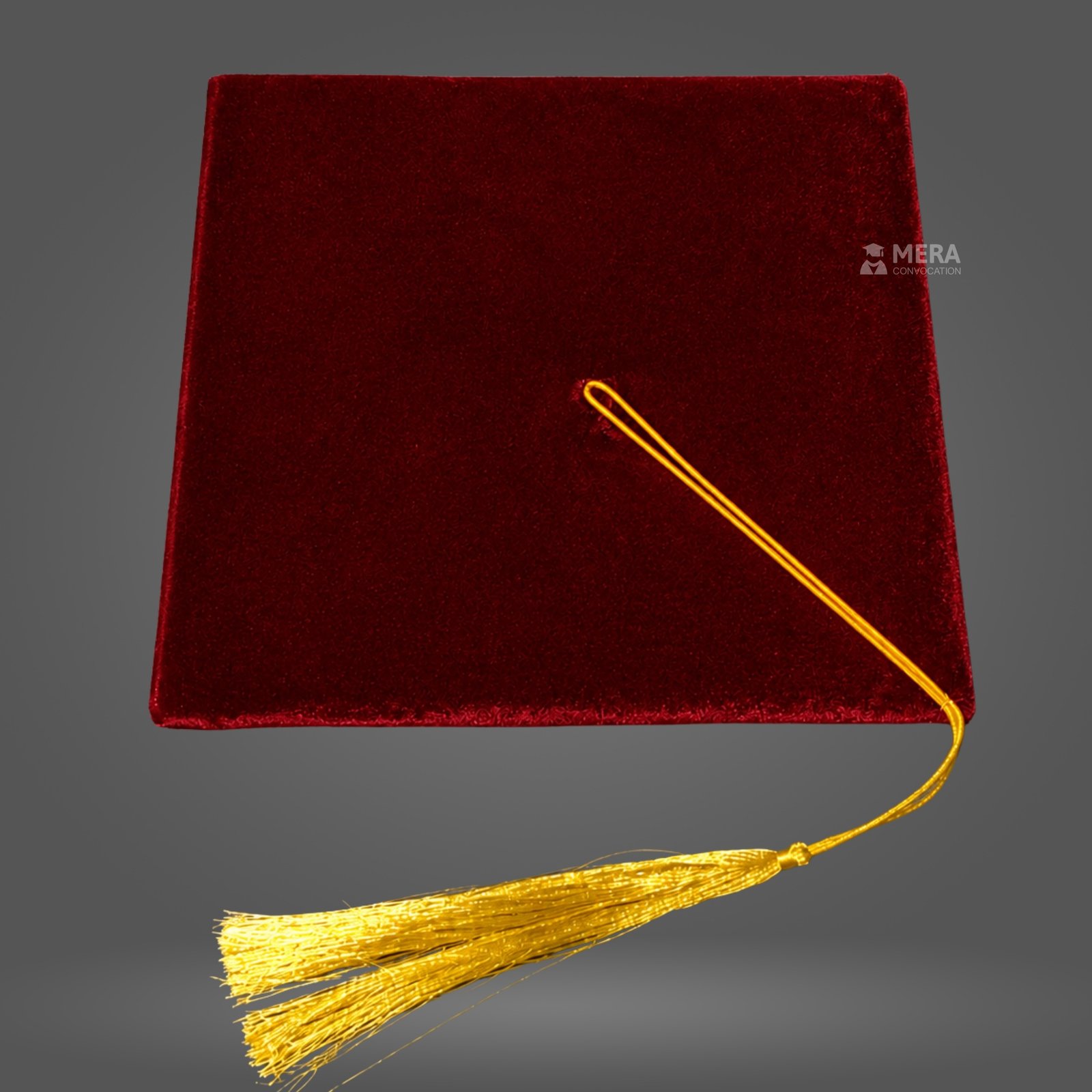 Maroon Velvet Graduation Cap with Golden Tassel - Mera Convocation ''Maroon Velvet Graduation Cap with Golden Tassel - Mera Convocation''>