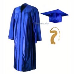 ''Royal Blue Shiny Zipper Graduation Gown and Cap''>