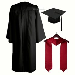 ''Black Matte Zipper Graduation Gown and Maroon Stole''>
