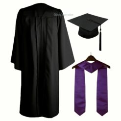 ''Black Matte Zipper Graduation Gown and Purple Stole''>