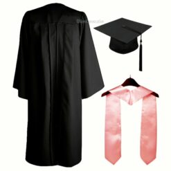 ''Black Matte Zipper Graduation Gown and Baby Pink Stole''>