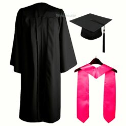 ''Black Matte Zipper Graduation Gown and Dark Pink Stole''>
