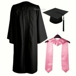 ''Black Matte Zipper Graduation Gown and Pink Stole''>