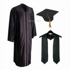''Black Shiny Convocation Gown and Cap with Black Stole''>