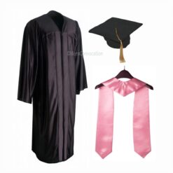 ''Black Shiny Convocation Gown and Cap with Light Pink Stole''>
