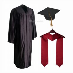 ''Black Shiny Convocation Gown and Cap with Maroon Stole''>