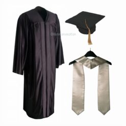 ''Black Shiny Convocation Gown and Cap with Silver Stole''>