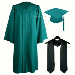 ''Emerald Green Zipper Graduation Gown with Black Stole''>