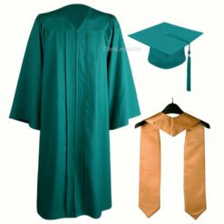 ''Emerald Green Zipper Graduation Gown with Golden Stole''>