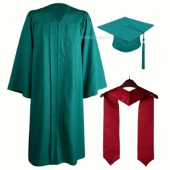 ''Emerald Green Zipper Graduation Gown with Maroon Stole''>
