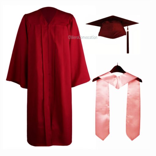 ''Maroon Matte Graduation Gown and Baby Pink Stole''>