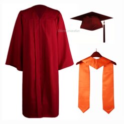 ''Maroon Matte Graduation Gown and Orange Stole''>
