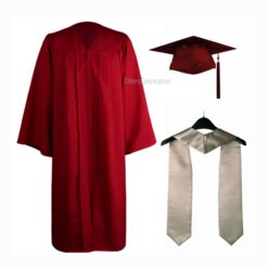 ''Maroon Matte Graduation Gown and Silver Stole''>