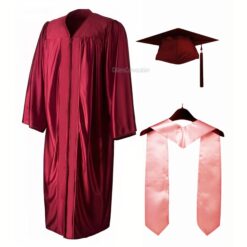 ''Maroon Shiny Convocation Gown and Cap with Baby Pink Stole''>