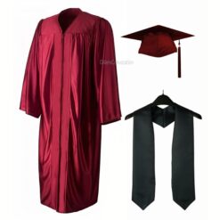 ''Maroon Shiny Convocation Gown and Cap with Black Stole''>