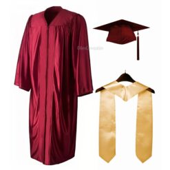 ''Maroon Shiny Convocation Gown and Cap with Cream Stole''>