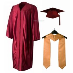 ''Maroon Shiny Convocation Gown and Cap with Golden Stole''>