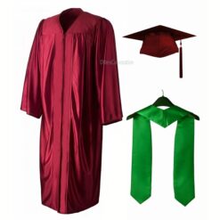 ''Maroon Shiny Convocation Gown and Cap with Green Stole''>