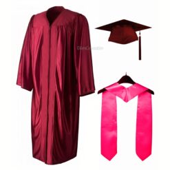 ''Maroon Shiny Convocation Gown and Cap with Pink Stole''>