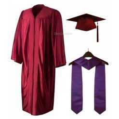 ''Maroon Shiny Convocation Gown and Cap with Purple Stole''>