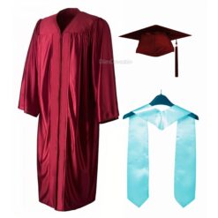 ''Maroon Shiny Convocation Gown and Cap with Sky Blue Stole''>