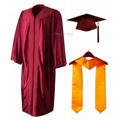''Maroon Shiny Convocation Gown and Cap with Yellow Stole''>