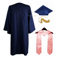 ''Navy Blue Matte Graduation Gown with Baby Pink Stole''>