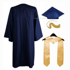 ''Navy Blue Matte Graduation Gown with Cream Stole''>