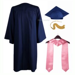 ''Navy Blue Matte Graduation Gown with Light Pink Stole''>