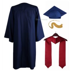 ''Navy Blue Matte Graduation Gown with Maroon Stole''>