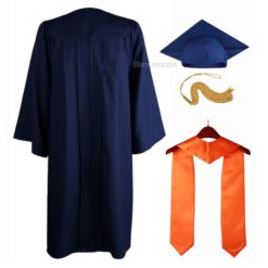 ''Navy Blue Matte Graduation Gown with Orange Stole''>